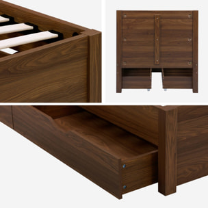 Lit avec sommier à lattes et tête de lit 90 x 190cm + 4 tiroirs décor bois NEPAL