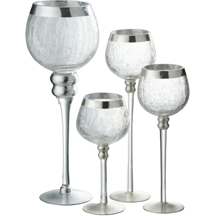 J-Line Bougeoir Boule Pied Craquele Verre Transparent/Argent Large