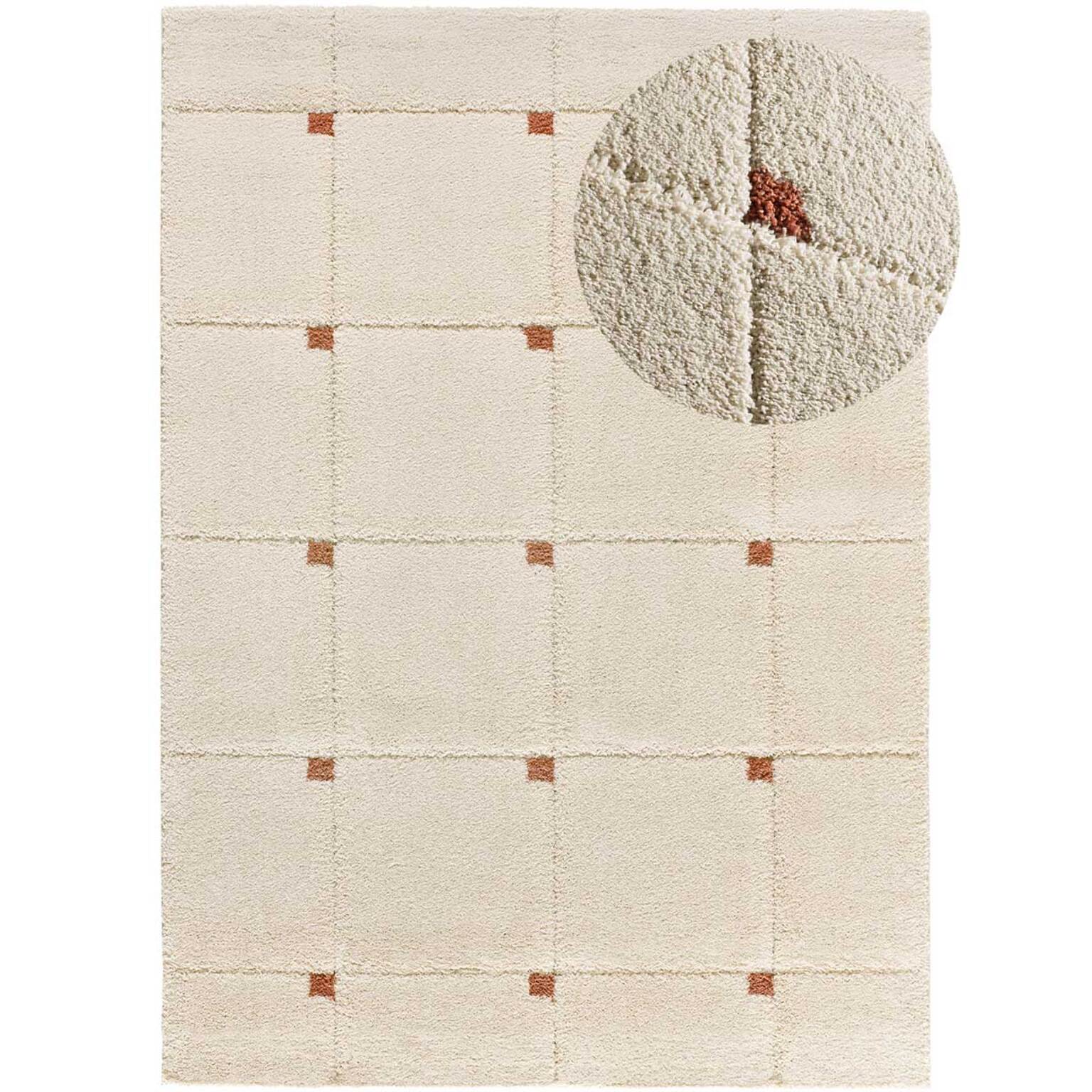 BRENDA Alfombra shaggy geométrica con relieve blanco y motivos caldera, varias medidas disponibles