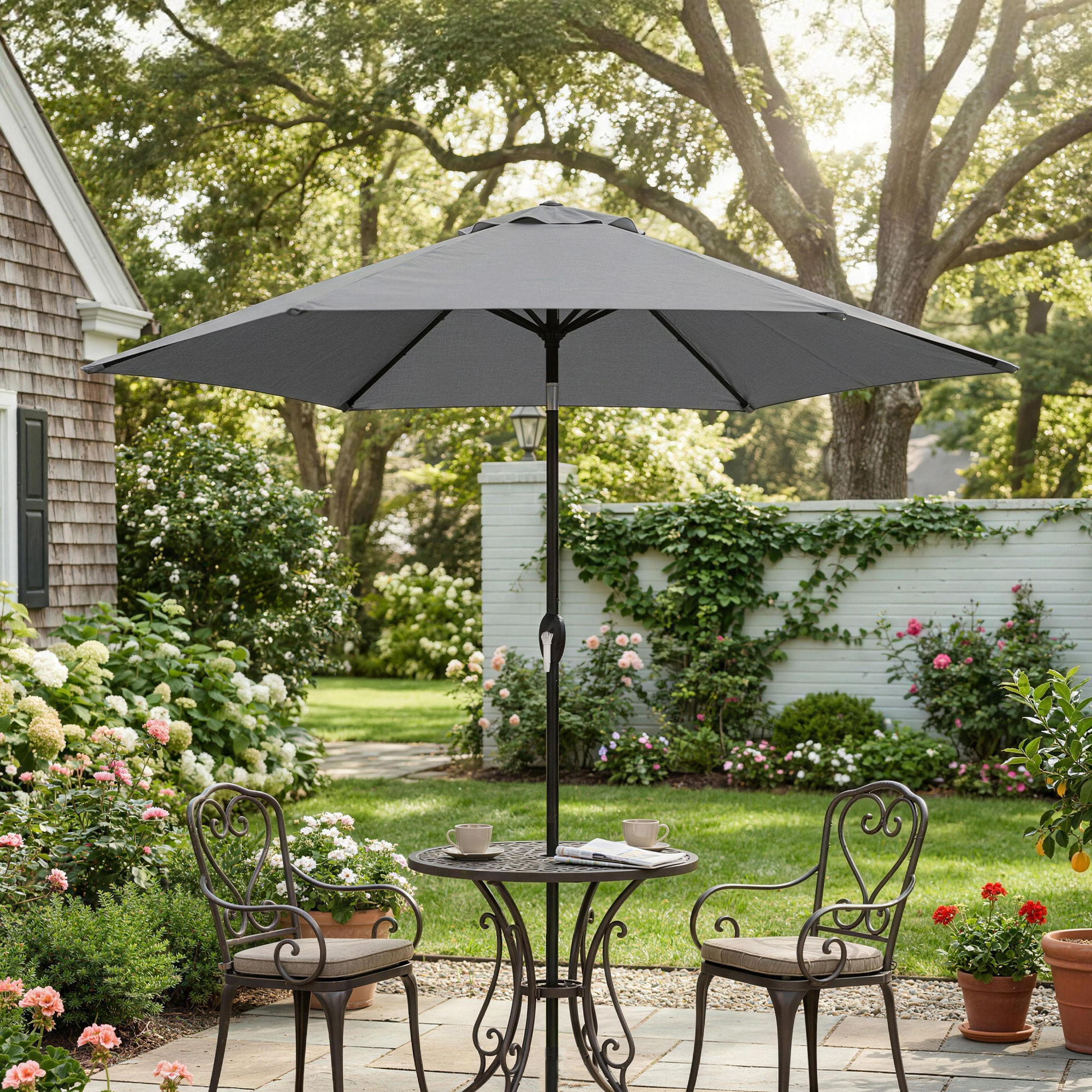 Parasol inclinable manivelle dia. 196 cm métal gris