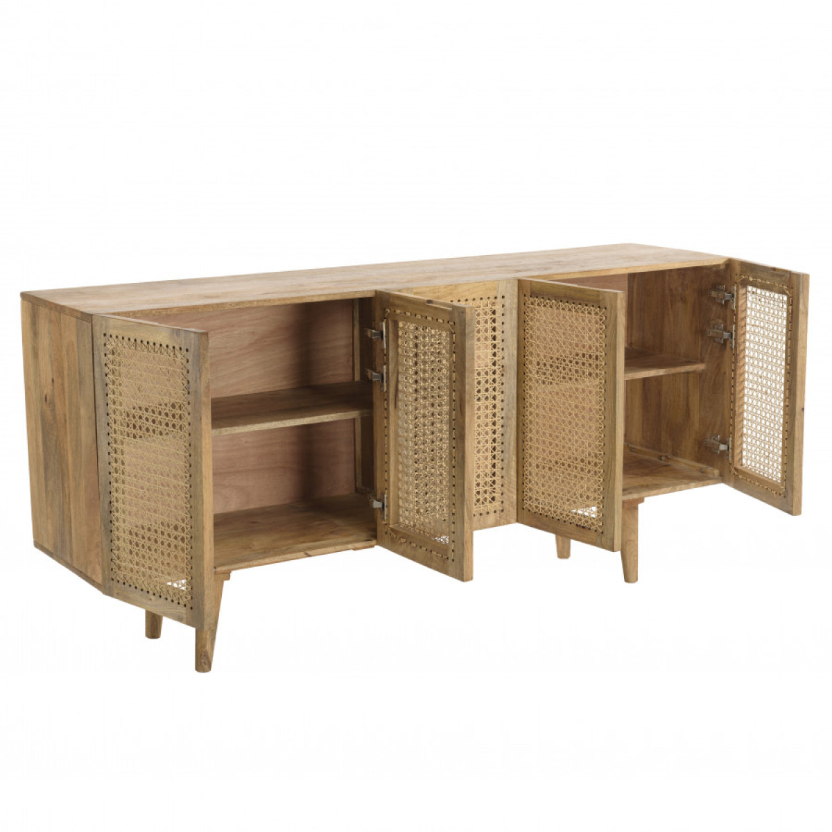 ISA - Buffet marron 5 portes bois de manguier et cannage couleur naturelle