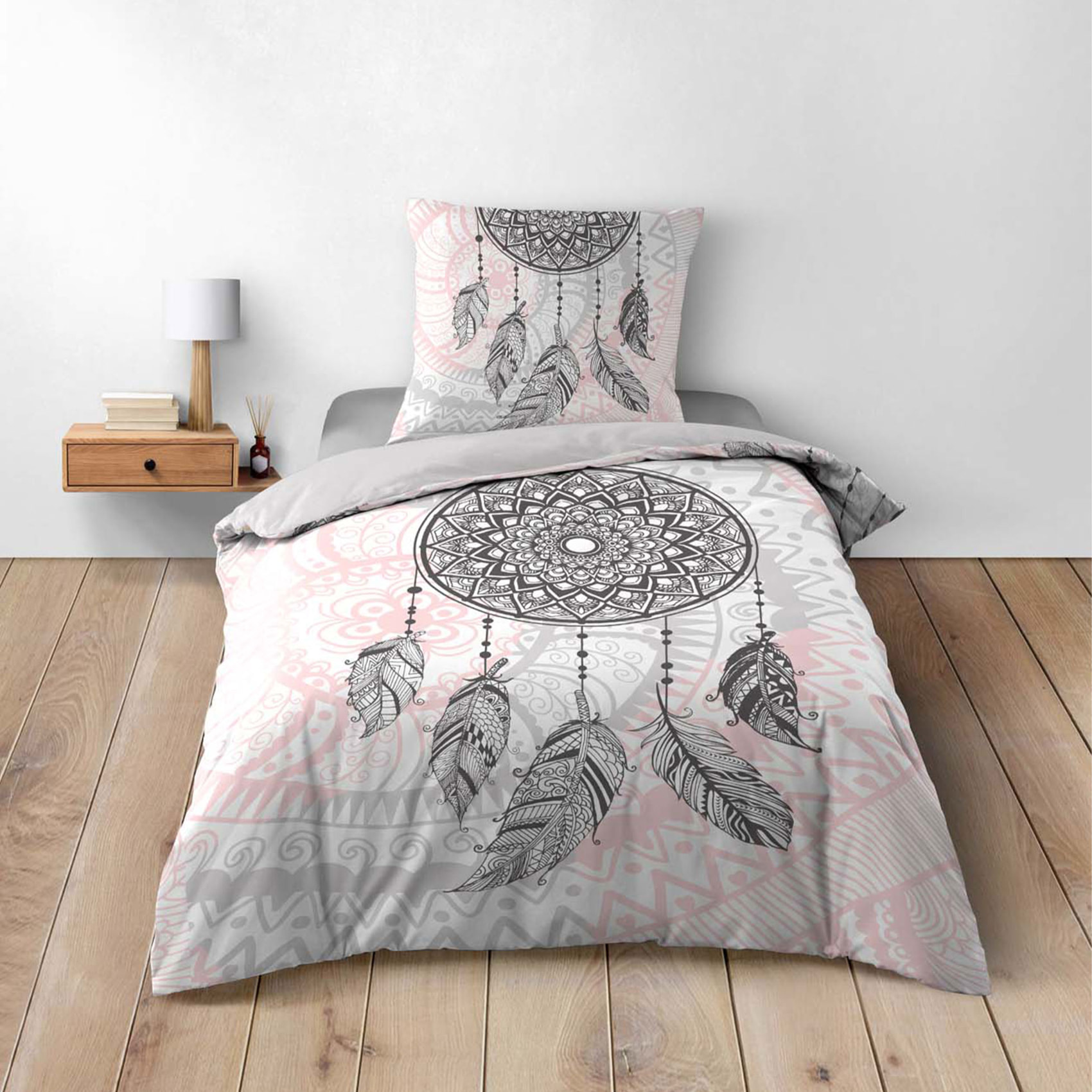 Parure de lit mandala et attrape-rêve - Rose Clair