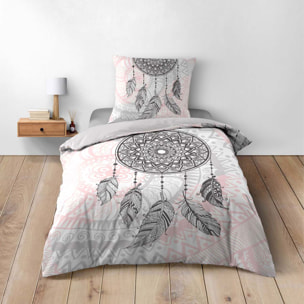 Parure de lit mandala et attrape-rêve - Rose Clair