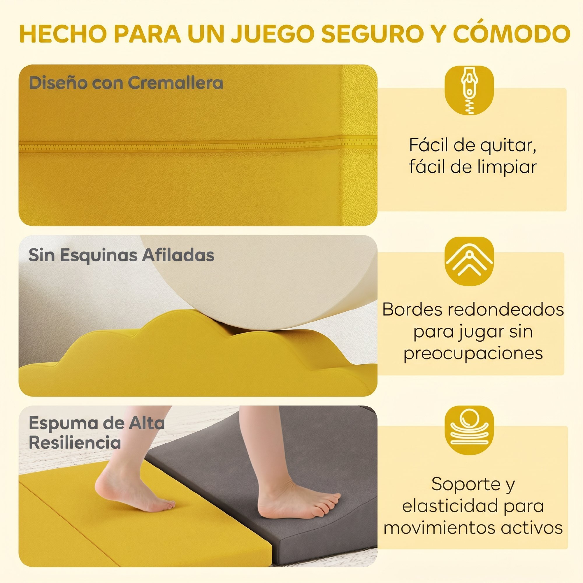 Juego de 7 Bloques de Espuma para Niños, Bloques de Psicomotricidad Infantil con Base Antideslizante, Montessori, Set de Escalada Suave Interior para Escalar y Gatear, 0,5-3 Años, Amarillo