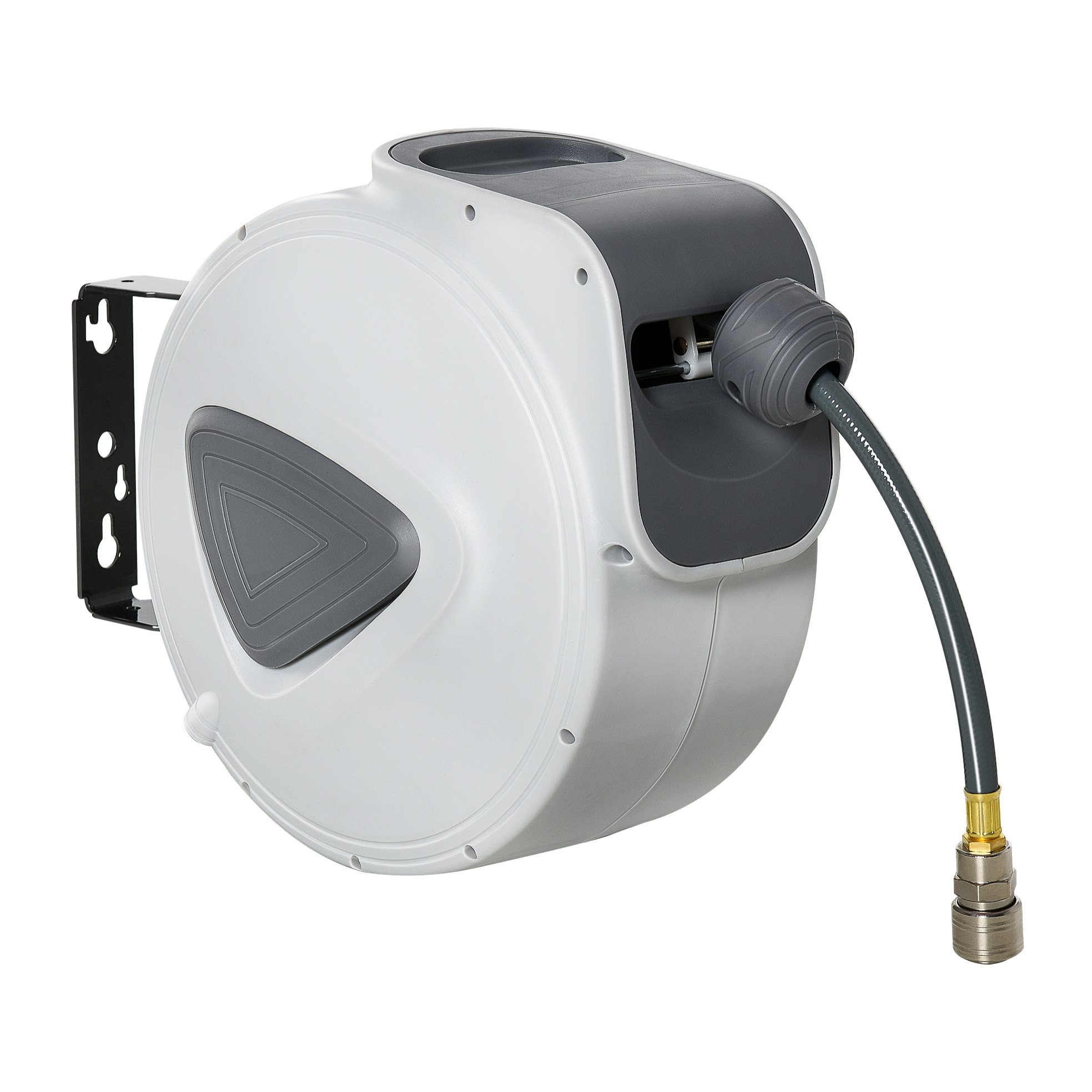 Carrete de Manguera de Aire Comprimido Automático de 10 m Conector de 1/4'' BSP con Soporte para Pared Giratorio 180° Diámetro Interno 8x12 mm Gris