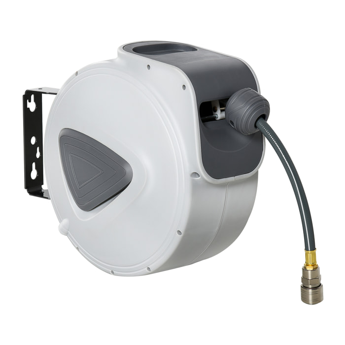 Carrete de Manguera de Aire Comprimido Automático de 10 m Conector de 1/4'' BSP con Soporte para Pared Giratorio 180° Diámetro Interno 8x12 mm Gris