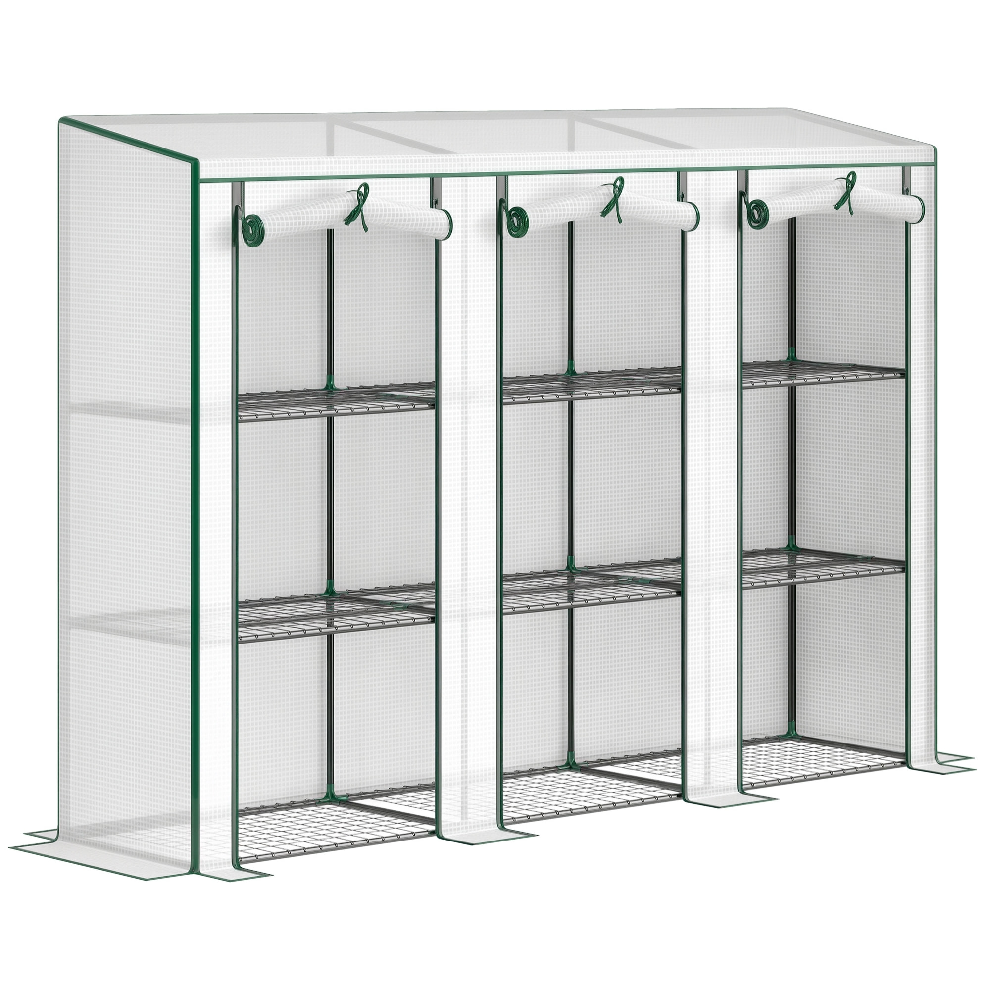 Invernadero de Exterior de 3 Niveles Invernadero de Jardín con 9 Estantes Puerta Enrollable con Cremallera Marco de Acero Cubierta de PE 140g/m² Anti-UV para Terraza Patio 215x46x151cm Blanco