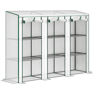 Invernadero de Exterior de 3 Niveles Invernadero de Jardín con 9 Estantes Puerta Enrollable con Cremallera Marco de Acero Cubierta de PE 140g/m² Anti-UV para Terraza Patio 215x46x151cm Blanco