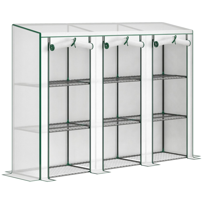 Invernadero de Exterior de 3 Niveles Invernadero de Jardín con 9 Estantes Puerta Enrollable con Cremallera Marco de Acero Cubierta de PE 140g/m² Anti-UV para Terraza Patio 215x46x151cm Blanco