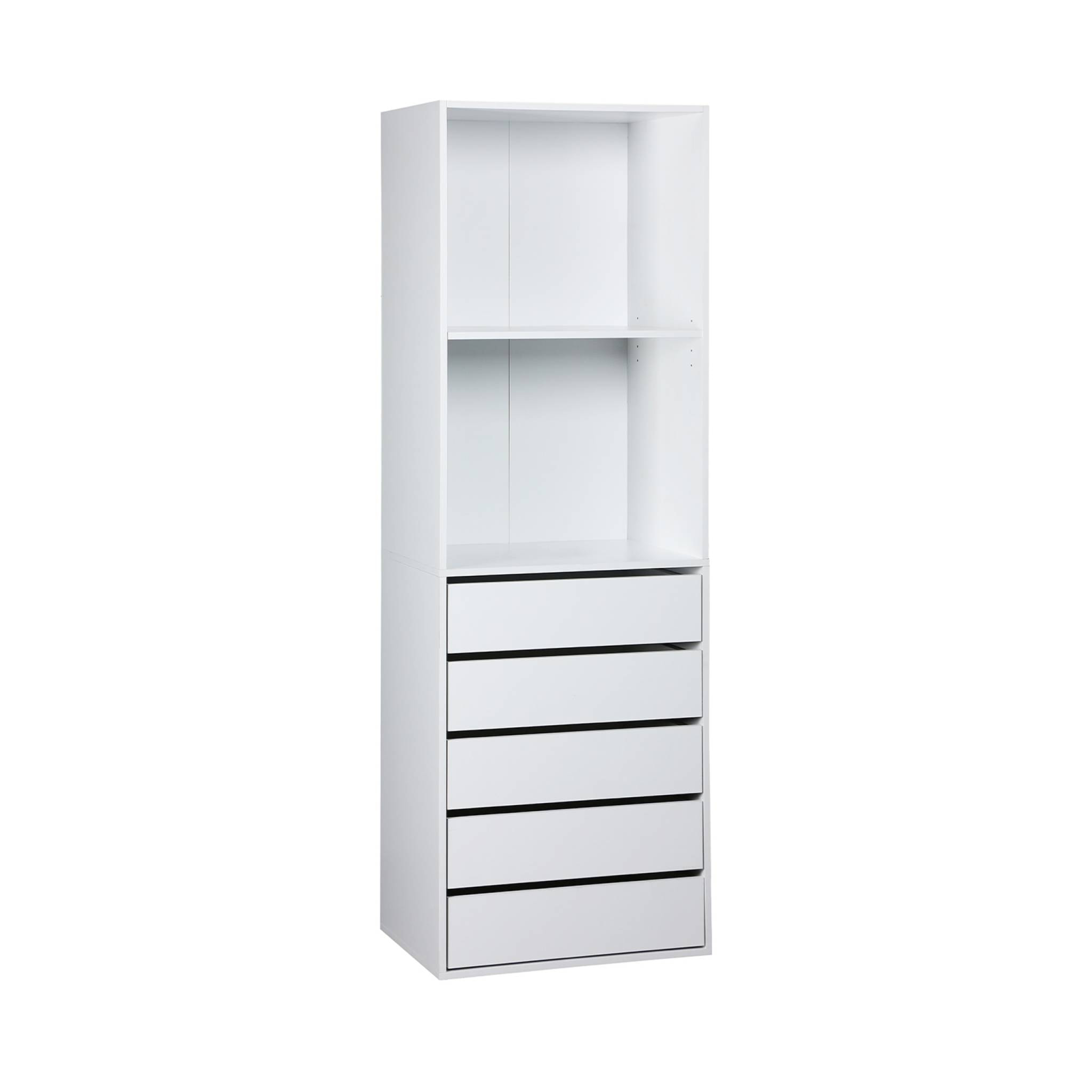 Module dressing avec 5 tiroirs et 2 étagères. blanc.  panneaux stratifiés
