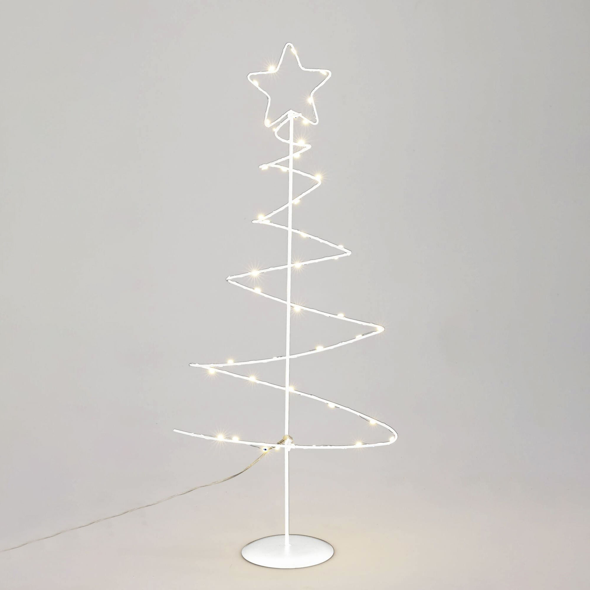 árbol navideño decorativo de metal blanco con estrella con 46 luces led y temporizador 24x10x53cm