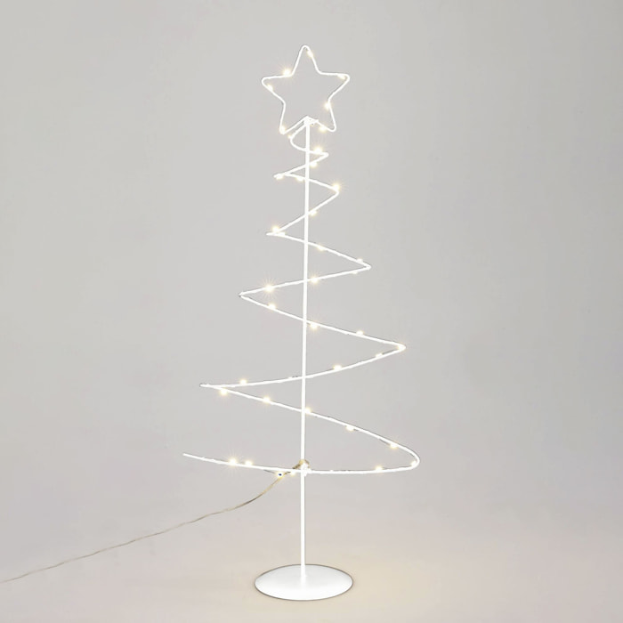 árbol navideño decorativo de metal blanco con estrella con 46 luces led y temporizador 24x10x53cm