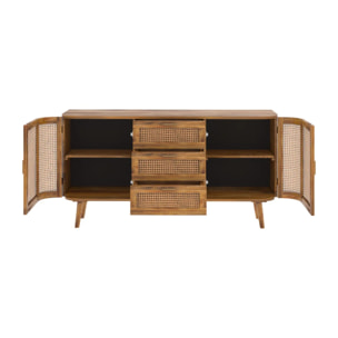 Buffet 2 portes et 3 tiroirs en cannage - Wava