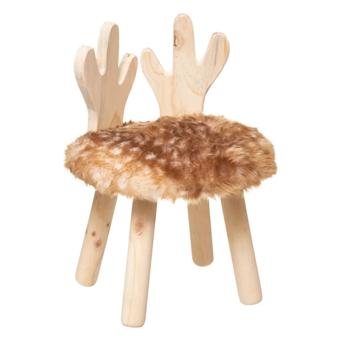 Tabouret enfant "Cerf" - beige - fausse fourrure