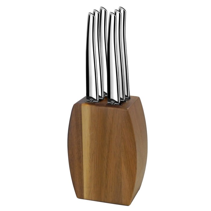 Jet Miroir - Blocco in legno di acacia con 6 coltelli da bistecca