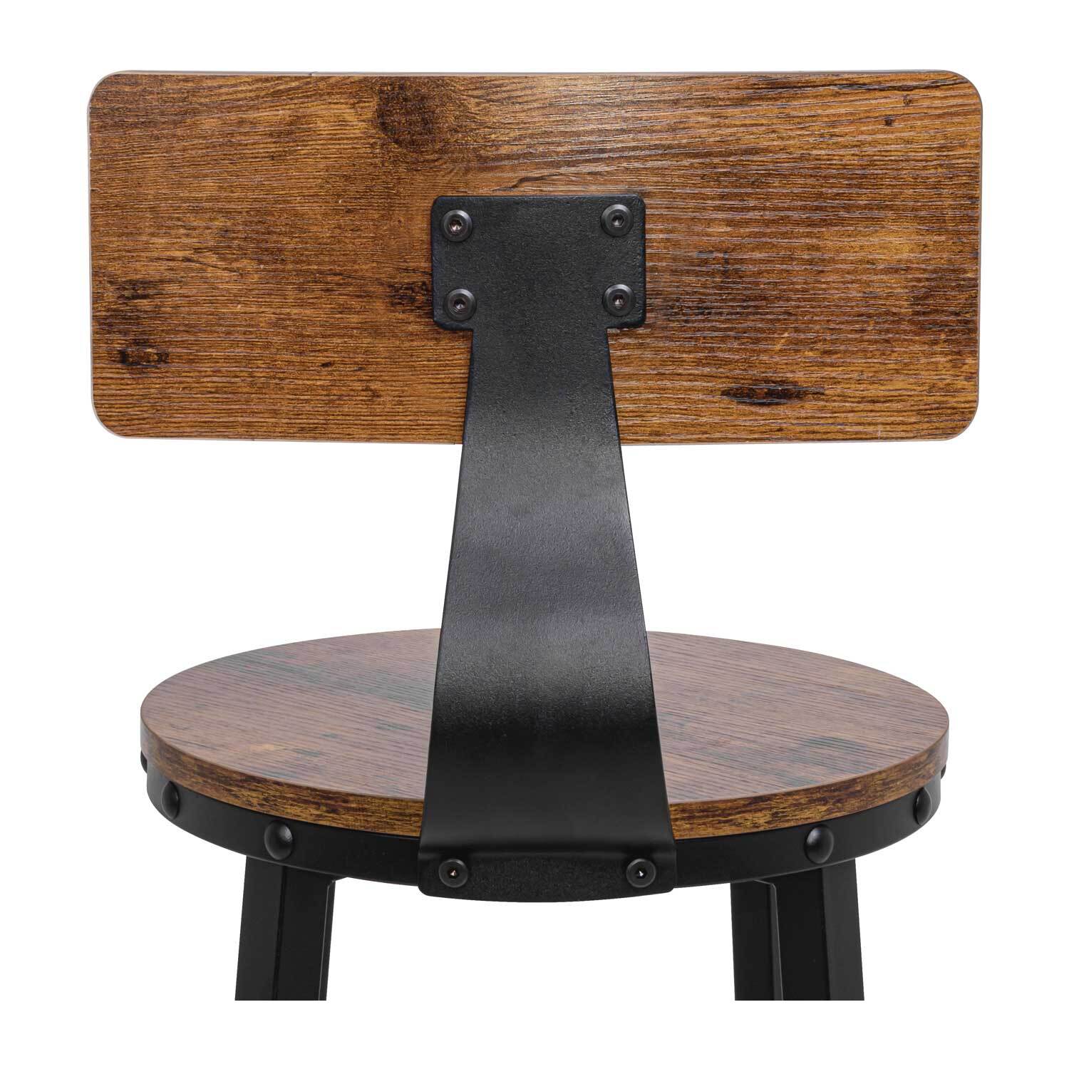 Shelby - Set di 2 sgabelli alti, sgabelli da bar con schienale in stile industriale, legno marrone