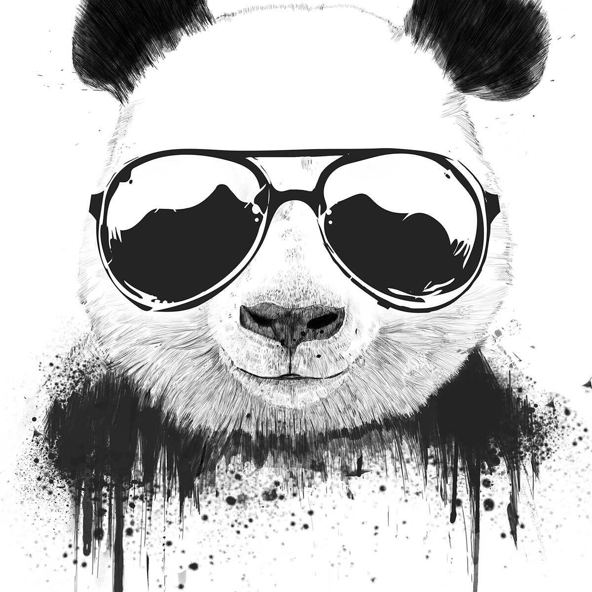 Affiche enfant cool panda  Affiche + cadre en bois - Noir