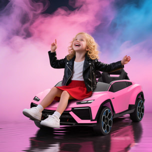 Coche Eléctrico para Niños de +3 Años, Lamborghini, Coche de Batería 12V, con Mando a Distancia 2,4 G, Motor Doble, Ruedas con Suspensión, Faros, Música, USB, Rosa