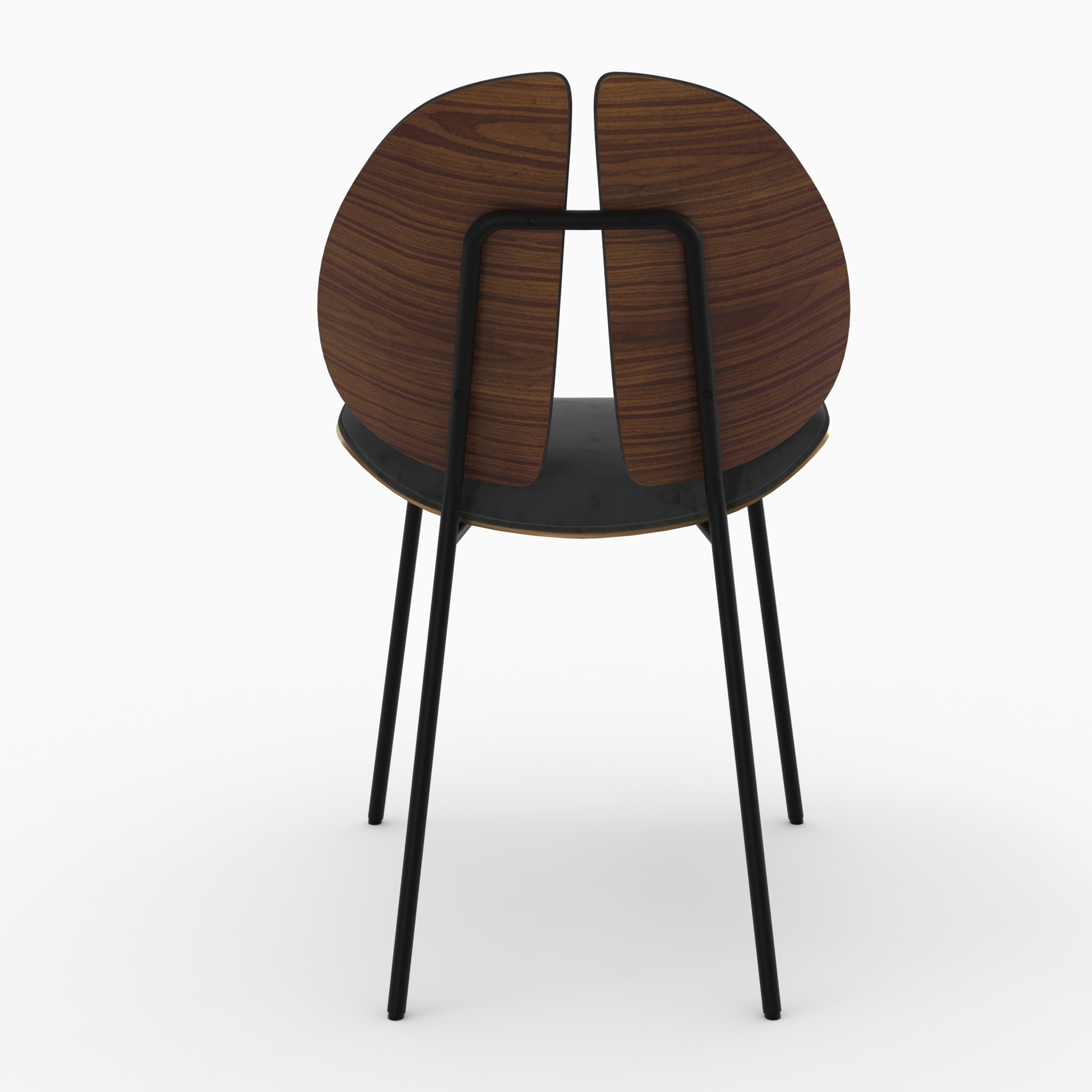 Chaise en velours noir et bois de noyer - Coccinelle