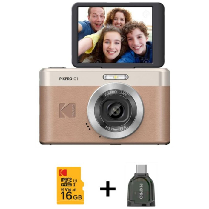 Appareil photo Compact KODAK Pixpro C1 Maron + Micro SD 16Go