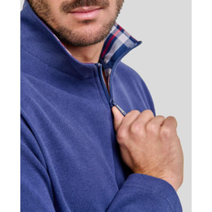 Pijama hombre parte superior tejido liso, abierto con cremallera, manga larga y pantalón largo estampado y bolsillos laterales