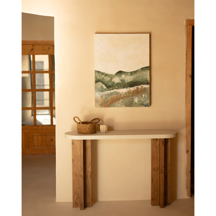 Cuadro beige y verde decorativo sobre algodón con bastidor de madera pintado a mano con pintura al óleo de varias medidas