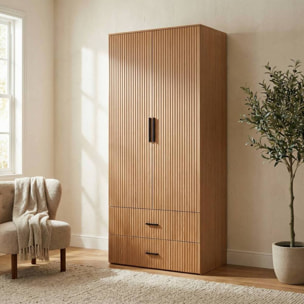 Armadio contenitore 2 ante rovere con maniglie nere 87x54x210 cm - Trama