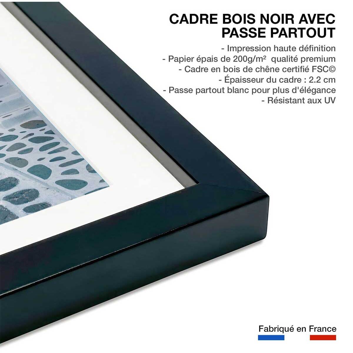 Poster rue bleue santorin Affiche sous cadre noir