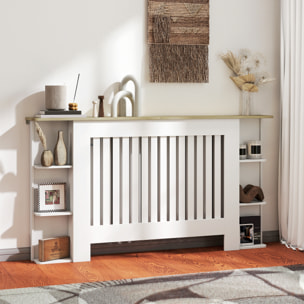 Cubre Radiadores con Estantes, Cubreradiador de MDF, Cubierta para Radiador, Diseño Moderno de Listones, para Salón, Dormitorio, 152x19x83 cm, Blanco