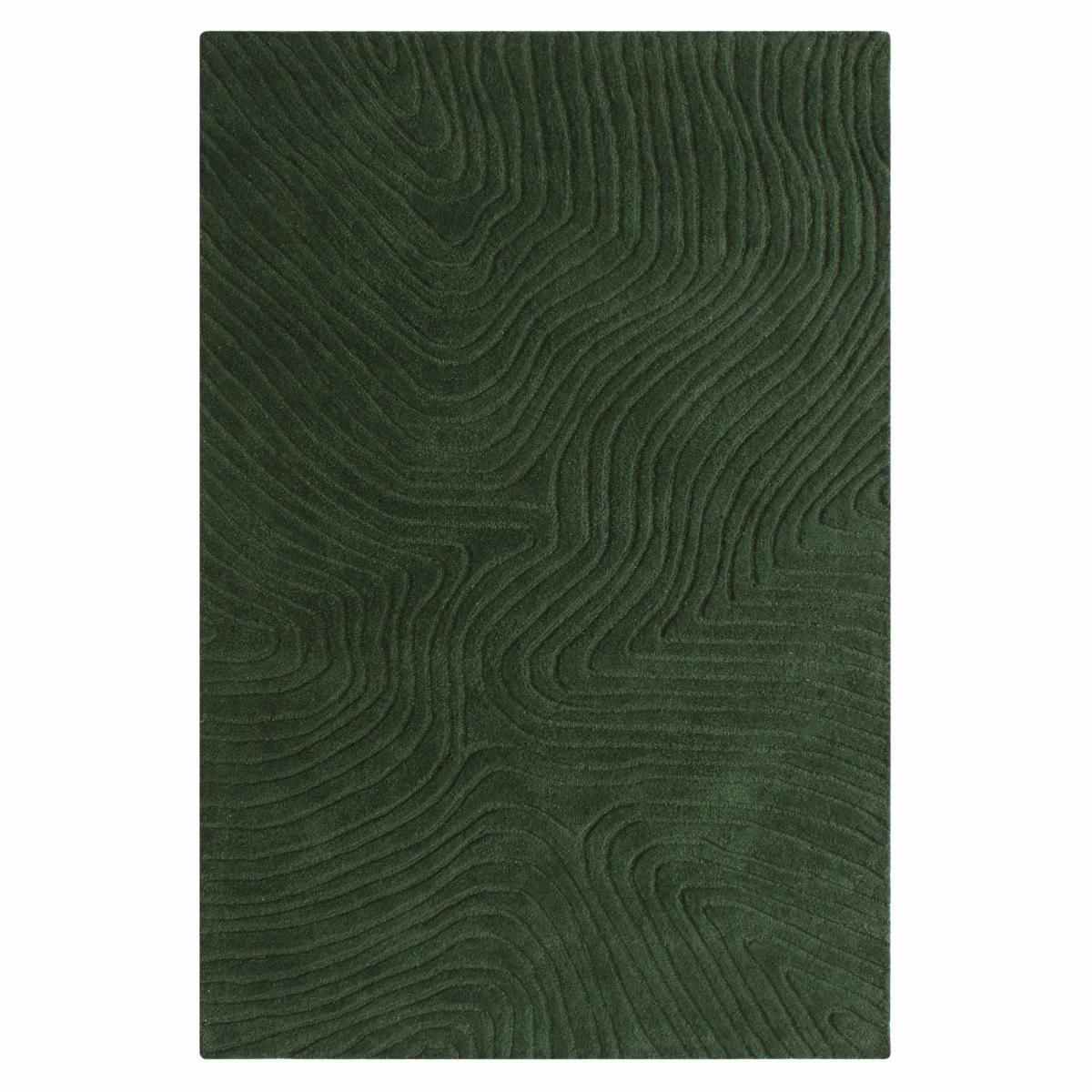 Tapis Salon 160 x 230 cm, Vert, noir, Laine chaude, motif abstrait en relief, création authentique