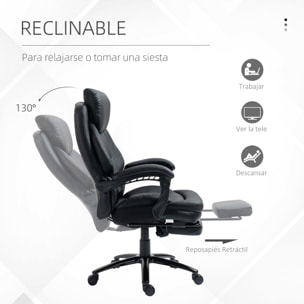 Vinsetto Silla de Oficina Ergonómica Silla de Escritorio Ajustable en Altura con Respaldo Inclinable hasta 130° Función Basculante y Resposapiés Retráctil Acero 73x66x112-118 cm Negro