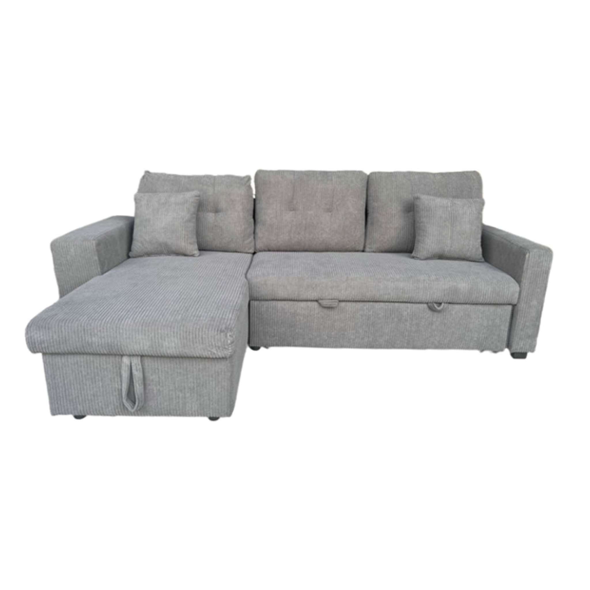 SAN DIEGO Canapé d'angle convertible 4 places avec coffre en velours côtelé gris