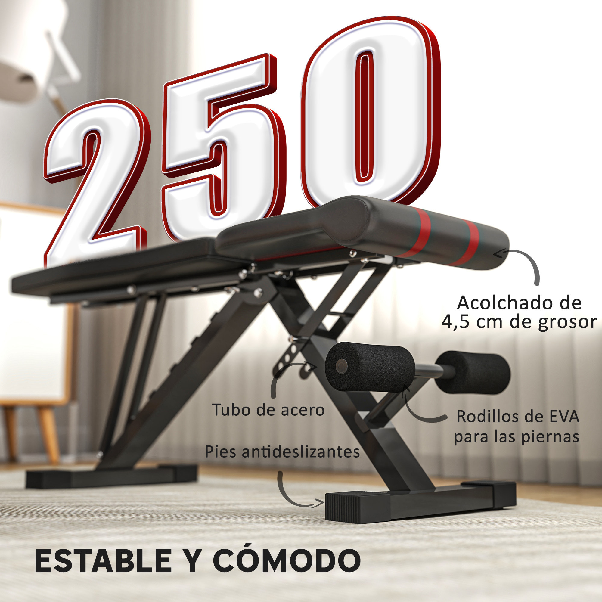 Banco de Pesas Ajustable Banco de Musculación Plegable Banco de Abdominales para Entrenamiento de Cuerpo Completo en Hogar Gimnasio Negro