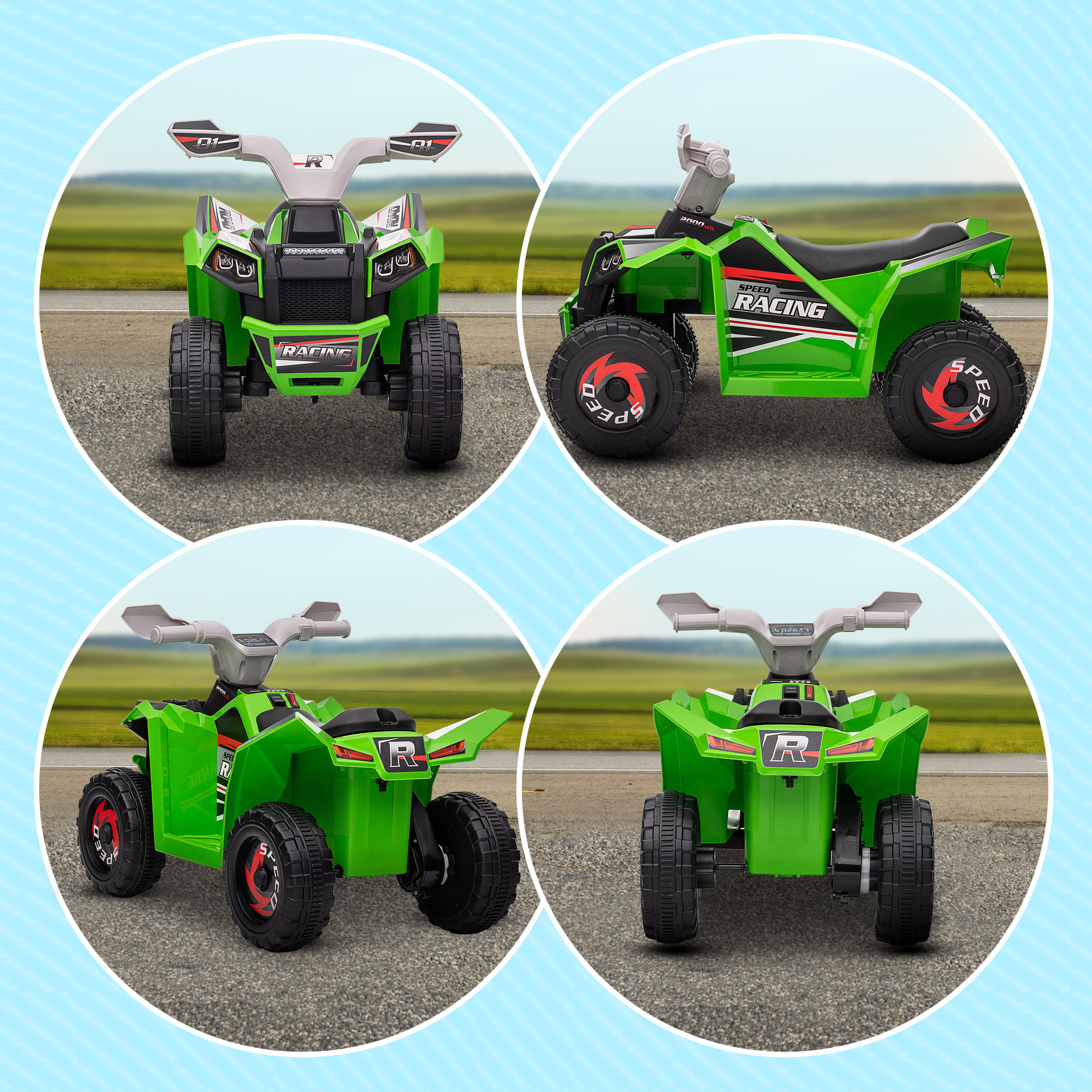 Quad Eléctrico para Niños de 18-36 Meses Vehículo Eléctrico a Batería 6V con Avance y Retroceso Velocidad de 2,5 km/h 70x41,5x48,5 cm Verde