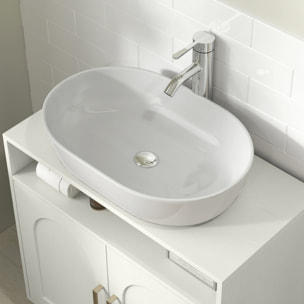 Mueble Bajo Lavabo, Mueble de Baño con Estante Ajustable para Lavabos sin Pedestal, 60x30x63 cm, Blanco Crema