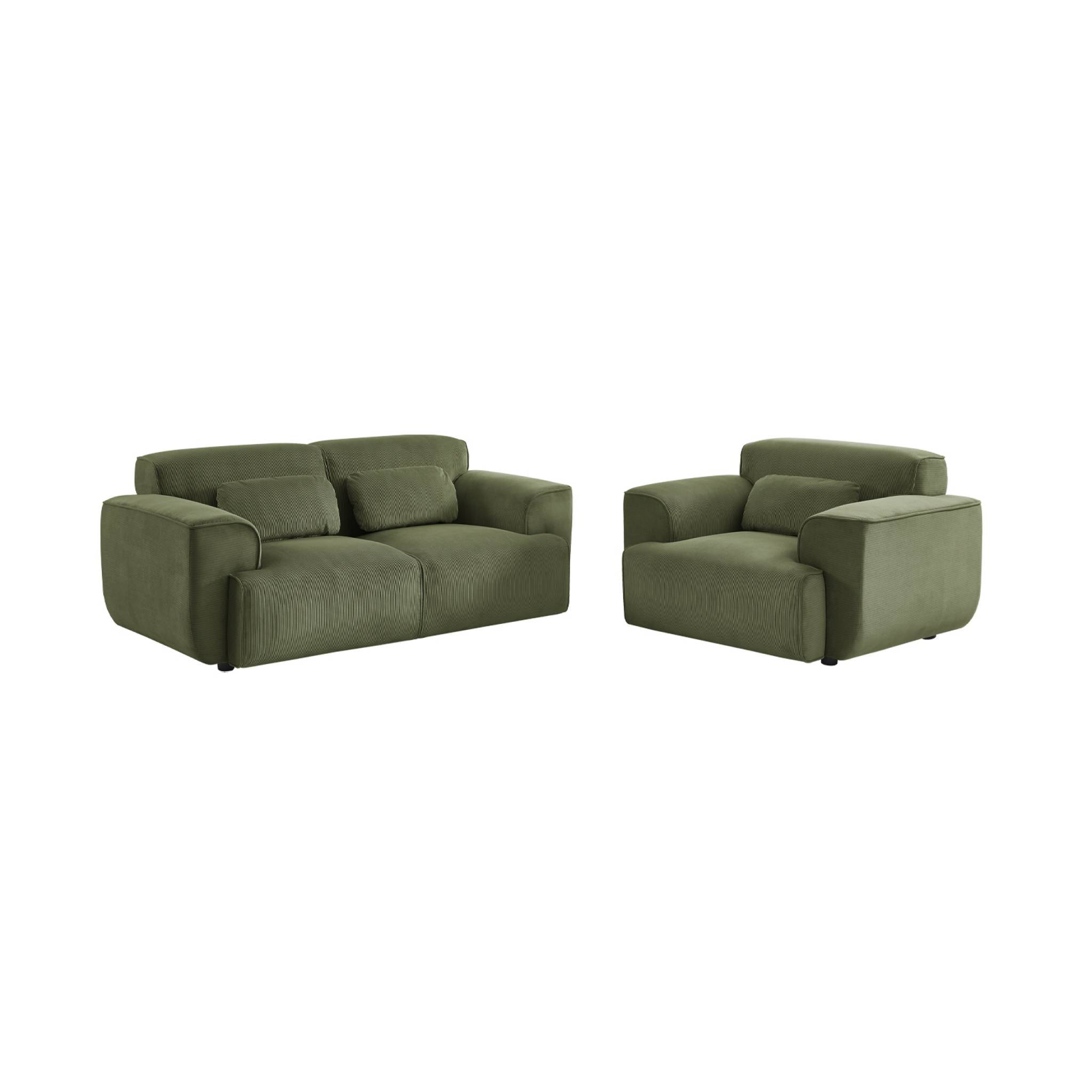 Canapé Wallas. 2 places. tissu velours côtelé vert L 180 x P 98 x H 73cm