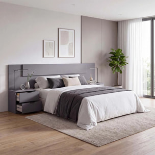 Cabecero para cama de 135-150 cm y 2 mesitas con cajones en gris grafito Akari Gris Grafito