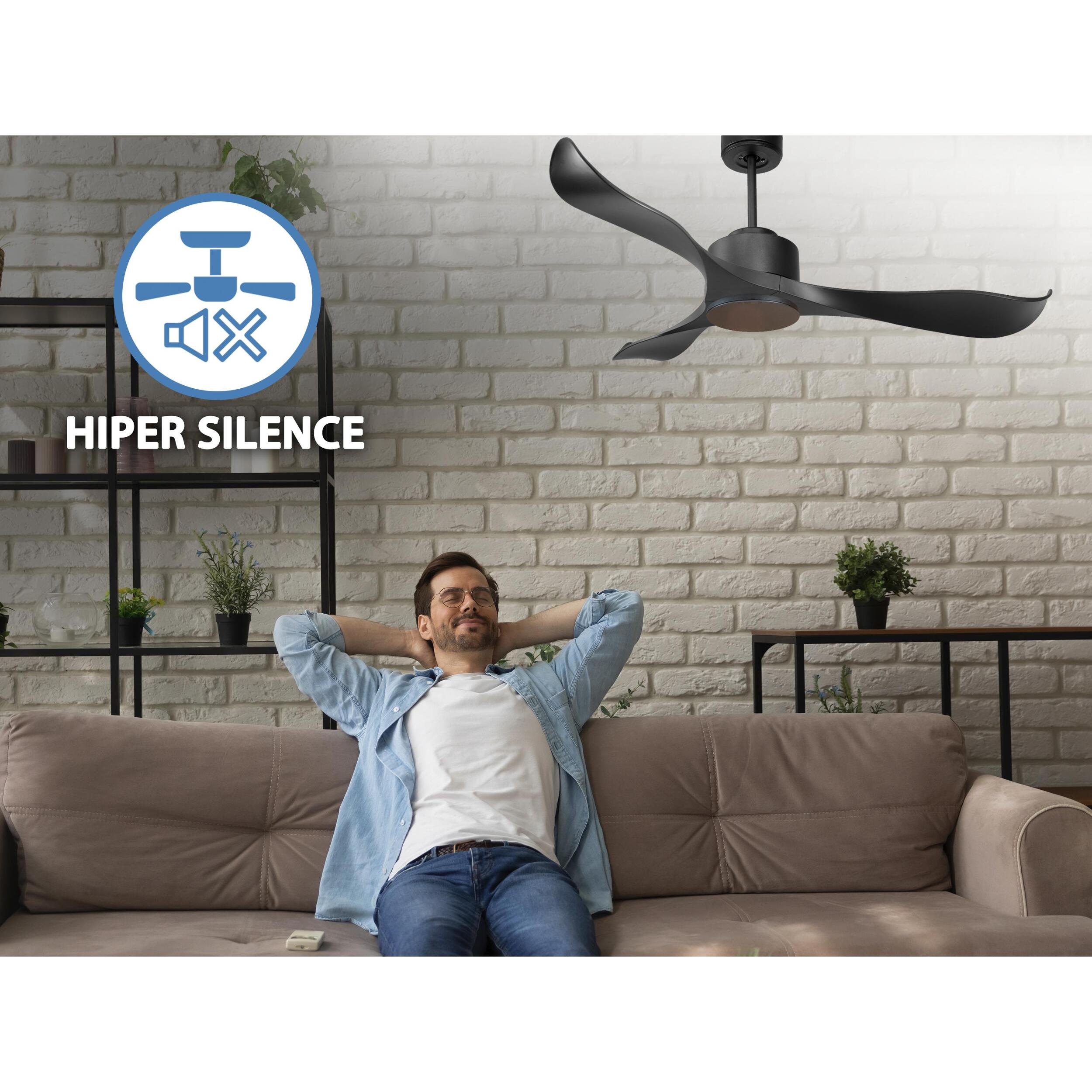 Ventilateur de plafond ø132 cm avec Wifi Réversible Hypersilence 40   W Noir