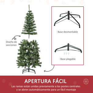 HOMCOM Árbol de Navidad Artificial 150 cm Ignífugo con 367 Ramas Hojas de PVC Apertura Automática Base Plegable y Soporte Metálico Decoración Navideña para Interiores Verde