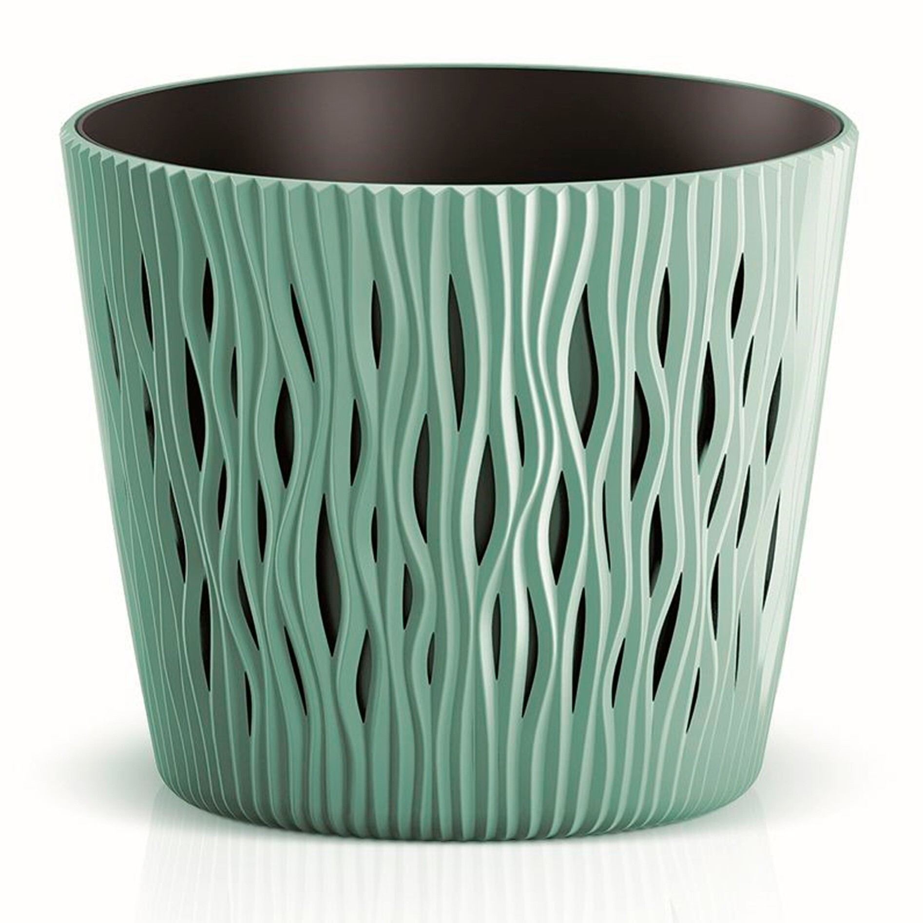 3x maceta redonda de plastico sandy round en color salvia 15,8 (largo) x 15,8 (ancho) x 13,8 (alto) cm