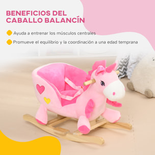 Caballito Balancín para Bebés 18-36 Meses Caballo Balancín en Forma de Unicornio con Música Cinturón de Seguridad Manillar y Reposapiés Carga 30 kg 65x35x45 cm Rosa