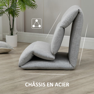 Fauteuil convertible fauteuil paresseux grand confort inclinaison dossier multipositions 90°-180° acier tissu gris clair