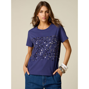 Oltre - T-shirt con paillettes - Blu