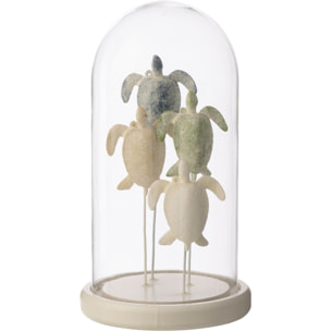 J-Line Cloche décorative Turtle - verre - blanc/bleu clair - large