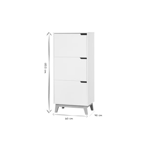 Meuble de rangement haut blanc et bois clair 3 portes L60 cm LEENA