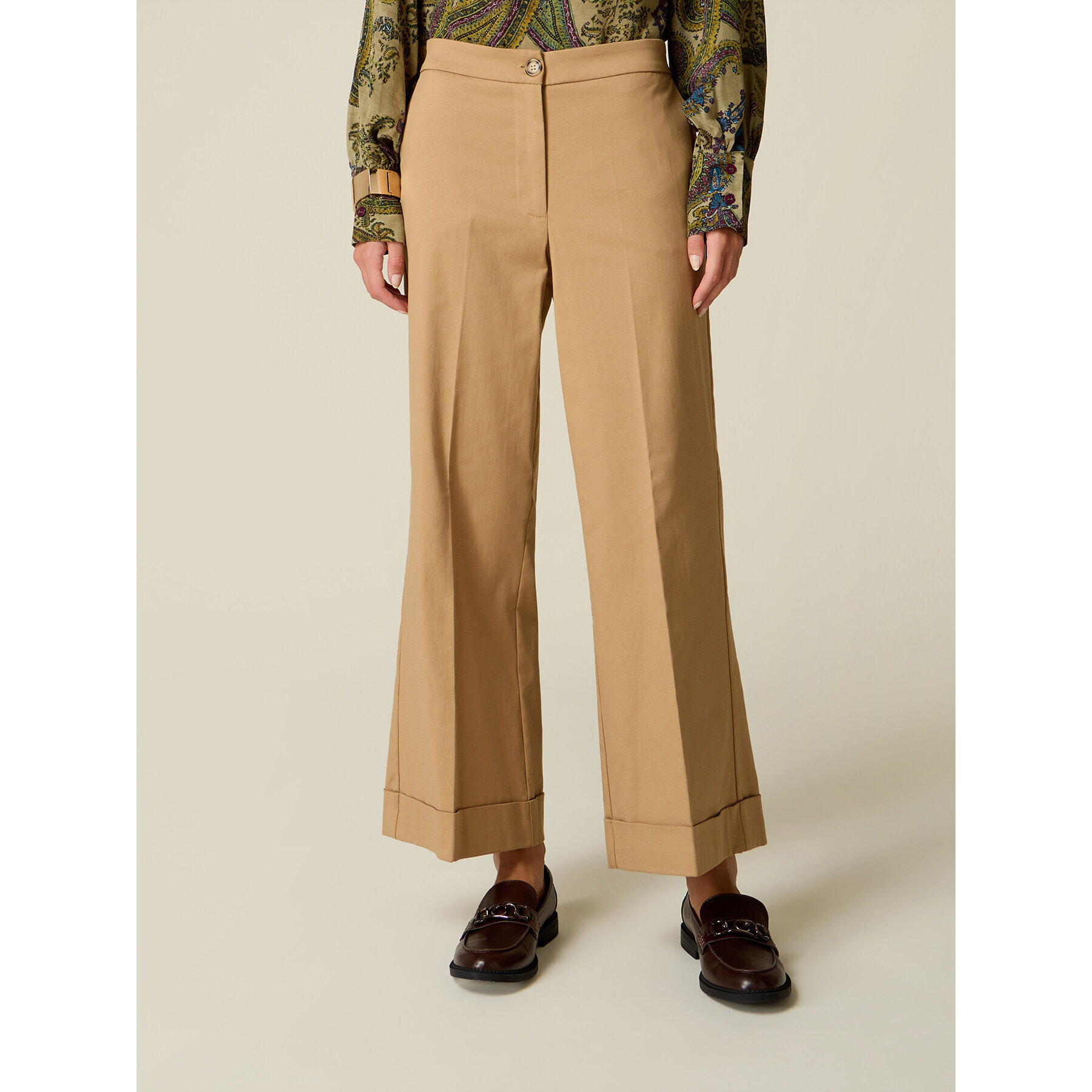 Oltre - Pantalones cropped de mezcla de lyocell - Beige