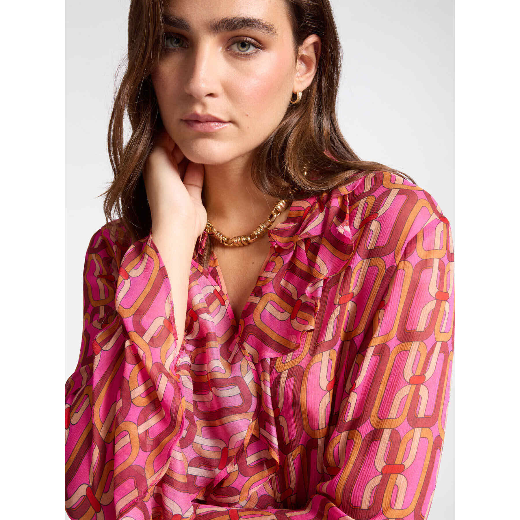 Elena Mirò - Camisa estampada con volantes - Fuchsia