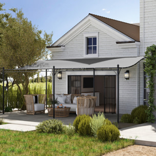 Pérgola de Pared de Jardín 3x6 m, Cenador de Jardín con Techo Inclinado, Orificios de Drenaje y Estructura Metálica, Resistente a la Intemperie, para Patio, Terraza, Balcón, Gris Oscuro