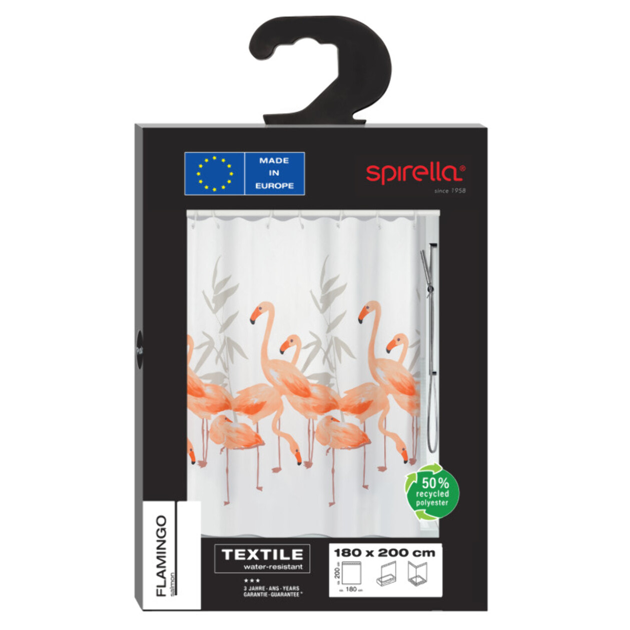 Rideau de douche Polyester FLAMINGO Saumon Spirella