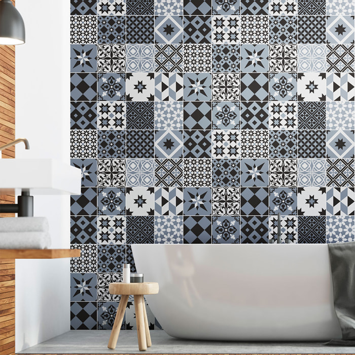 Stickers muraux - Sticker Mural Carrelage adhésif Cuisine Salle de Bain - 24 STICKERS CARREAUX DE CIMENT AZULEJOS RONALDO